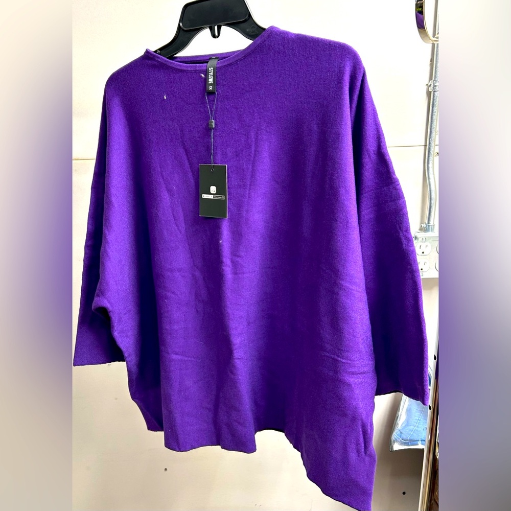 Stylewe Bat Wing, Acrylic, Cashmere Like, Pull Over. Size 1X. Purple. NWT